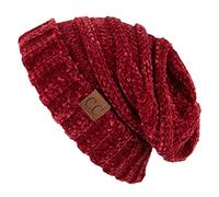 C.C Hatsandscarf Exclusives Unisex Beanie Oversized Slouchy Cable Knit Beanie (HAT-100), Burgundy Chenille, One Size