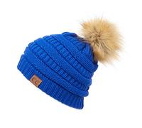 C.C Hatsandscarf Exclusives Unisex Solid Ribbed Beanie with Pom (HAT-43), Royal Blue, One size