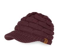 C.C Hatsandscarf Exclusives Women's Ribbed Knit Hat with Brim (YJ-131)(YJ-2023), A Berry, One Size