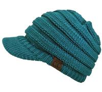 C.C Hatsandscarf Exclusives Women's Ribbed Knit Hat with Brim (YJ-131)(YJ-2023), Teal Blue, One Size