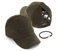 C.C Ponycap Messy High Bun Ponytail Adjustable Glitter Mesh Trucker Baseball Cap, A Crossed Elastic Band-corduroy_olive, One Size