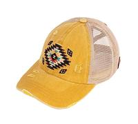 C.C Ponycap Messy High Bun Ponytail Adjustable Mesh Trucker Baseball Cap Hat, Aztec Mustard, One Size