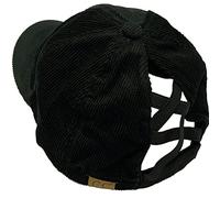 C.C Ponycap Messy High Bun Ponytail Adjustable Mesh Trucker Baseball Cap Hat, Corduroy Black, One Size
