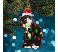 (C) Christmas Ornament Decorations Exaggeration Christmas Cats Tree Expression Pendant Holiday Christmas Tree Car Acrylic Handicraft Ornament Pendant Deco