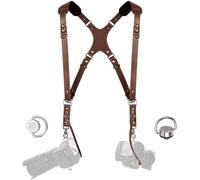 C Coiro Camera Harness for 2 Cameras - Slim Dual Shoulder Leather Camera Strap - Camera Straps for Photographers with Safety Tether Adjustable Size, Brown