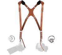 C Coiro Camera Harness for 2 Cameras - Slim Dual Shoulder Leather Camera Strap - Camera Straps for Photographers with Safety Tether Adjustable Size, Tan