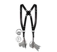 Camera Strap Accessories for Two-Cameras - Dual Shoulder Leather Harness - Multi Camera Gear for DSLR/SLR Black