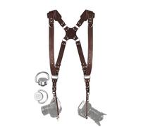 C Coiro Camera Strap for 2 Cameras with Double Leather Strap and Adjustable Shoulder Strap for DSLR/SLR Camera Dual Shoulder Strap Brown/Padded