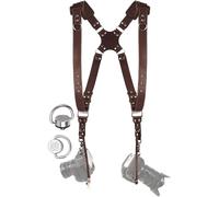 C Coiro Dual Camera Harness for Photographers, Double Adjustable Leather Strap DSLR/SLR, Dual Shoulder Harness, Professional Camera Accessories, Padded/Brown