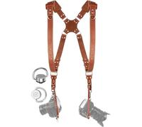 C Coiro Dual Camera Harness for Photographers, Double Adjustable Leather Strap DSLR/SLR, Dual Shoulder Harness Padded Tan