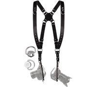 C Coiro Dual Camera Harness for Photographers, Double Adjustable Leather Strap DSLR/SLR, Dual Shoulder Harness, Professional Camera Accessories, Standard/Black