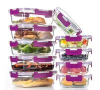 C CREST 10 Pack Meal Prep Glass Containers with Locking Lids - 5x 32oz + 5x 12oz - Ideal for Food Storage