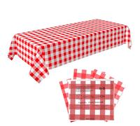 C CRYSTAL LEMON Disposable Picnic Tablecloths Pack of 4 - Red & White Gingham Vinyl Table Covers, Waterproof & Wipe Clean, Ideal for BBQs, Garden Parties & Events