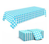 C CRYSTAL LEMON Turquoise Checkered Tablecloth 8 Pack, Disposable Plastic Table Covers for Outdoor Gatherings, Parties, Brunch Tables and Casual Events