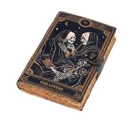 C CUERO Book of Spells Leather Journal Deckle Edge Paper Grimoire Printed Journal The Lovers Tarot Notebook Spiral Gothic Notebook Skull lover Antique Vintage Leather Journals for Men and Womens