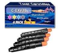C-EXV31 Toner Cartridges Compatible for Canon iR ADVANCE C7055i C7065i C7260i C7270i C7280i iRC7055 Printers, High-Definition Printing Effect with Chip, 62000 Pages (4-Pack BK/C/M/Y)