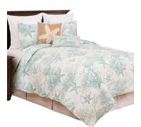 C&F Home Ocean Treasures Coastal Blue Starfish Sand Dollar Coral Beach House Condo Twin 2 Piece Reversible Quilt Coverlet Set Twin 2 Piece Set Blue