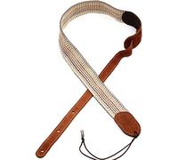 C F Martin guitar strap woven with reddish brown leather ends mulit colour