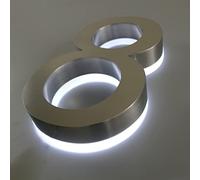 C/H Modern White LED House Numbers, 8x8in 200mm, Backlit, 3D Floating, Stainless Steel & Acrylic, Wall Mount, Residential & Commercial, Indoor & Outdoor