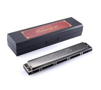 C Harmonica 24 Hole Polyphonic Harmonica Professional Adult Performance Portable Musical Instrument(Black)