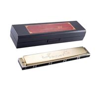 C Harmonica 24 Hole Polyphonic Harmonica Professional Performance Portable Musical Instrument(Golden)