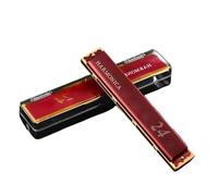 C Harmonica Beginners Adults Professional 24 Hole C Polyphonic Tremolo Harmonica(Red)