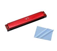 C Harmonica Beginners Adults Tremolo Harmonica C Key 24 Hole Phosphor Bronze Reed Metal Cover(Red)