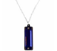 C Harmonica Beginners Harmonica 4 Holes 8 Notes Metal Chain Necklace Style(Blue)