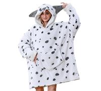 C hello cloud Oversized Hoodie Blanket, Wearable Blanket sweatshirt, Ultra Soft Sherpa Fleece Comfy Snuggle Hoodie, Comfy Snuggle Pullover for Women Men, Black White Dog