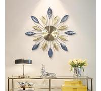 C hello Yuner Wall Clock Large for Living Room Decorative 24 inch Clocks Silent Non Ticking Modern Metal Leaf Design for Bedroom Home,Dining Room,Kitchen 3D Wall Clock 60cm Blue Gold Color
