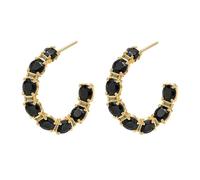 C Hoop Earrings with Prong-Set Oval Zircon | Oval Zircon Accents, C-Shaped Ear Hoops, Copper Base, Individual Prong 1 Pair