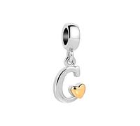 C Initial Letter Gold Heart Charm for Pandora Charms Bracelets Name Alphabet Birthday Jewellery Gift for Women Daughter Granddaughter Sister Friendship
