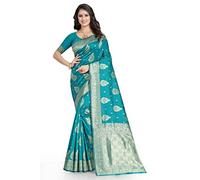 C J Enterprise Women’s Pure Kanjivaram Soft Silk Saree With Blouse Piece for Wedding (Eagle - 3), Firozi, One Size
