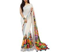 C J Enterprise Women’s Pure Linen Cotton Banarasi Soft Silk Saree With Blouse Piece For Wedding (Maya) (White), White, One Size