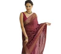 C J Enterprise Women's Banarasi Saree Pure Kanjivaram Silk Saree Soft Design Wear Pattu Sarees Latest Cotton With Blouse Piece Kanchipuram for Wedding sadi new ladies 2023 (Kalindi) (Maroon), Maroon,