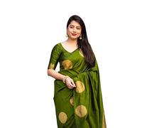 C J Enterprise Women's Pure Banarasi Silk Saree Kanjivaram Style Saree With Blouse Piece For Wedding (KeriGola), Mehendi, One Size