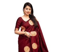 C J Enterprise Women's Pure Banarasi Silk Saree Kanjivaram Style Saree With Blouse Piece For Wedding (KeriGola), Maroon, One Size