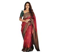 C J Enterprise Women's Pure Banarasi Silk Saree Kanjivaram Style Saree With Blouse Piece For Wedding (Navya Sathiya), Maroon, One Size