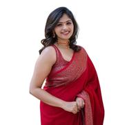 C J Enterprise Women's Pure Banarasi Style Kanjivaram Silk Saree With Blouse Piece For Wedding (Yatri), Red, One Size