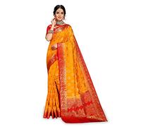 C J Enterprise Women's Pure Kanjivaram Silk Sarees With Blouse Piece (Barmasi paithani), Yellow Red, One Size