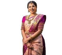 C J Enterprise Women's Pure Kanjivaram Soft Silk Saree for Wedding With Blouse Piece (Maya Paithani), Baby Pink, One Size