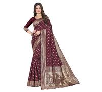 C J Enterprise Women's Pure Kanjivaram Soft Silk Saree for Wedding With Blouse Piece (Pari159 paithani), Maroon, One Size
