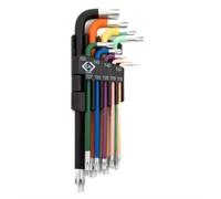 C.K Tools 9 Piece Torx Key Set Tamper Proof T10-T50, Star Hex Allen Wrench Set, Colour Coded Non-Slip Shafts, S2 Steel Hardened Blades, Sandblast Chrome Finish, Folding Holder, Workshop, DIY, CK T4450