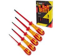 C.K Dextro VDE Set of 5 Screwdrivers SLP & PH, Slotted Parallel Phillips Head PH1 PH2 SL, Electricians Insulated Flat Head & Philips Screwdriver Sets, Electrical Terminal Screw Driver, Tools T49182D