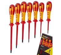 C.K Dextro VDE Set of 7 Screwdrivers SLP & PH, Slotted Parallel Phillips Head PH0 PH1 PH2 SL, Electricians Insulated Flat Head Philips Screwdriver Sets, Electrical Terminal Screw Driver, Tools T49192D