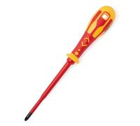 C.K Dextro VDE Slim Pozidriv Screwdriver PZ2 x 125mm Thin, Insulated Screwdrivers for Electricians, for Recessed Screws, 10,000v Tested, Pozi Heavy Duty Screw Driver Electrician, Hand Tools, T49243-2
