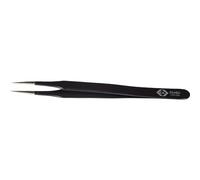 C.K ESD Precision Tweezers, 120 mm, Flat Sharp Fine Tips, Black Coated | ESD-safe black epoxy coating, Anti-magnetic stainless steel, Resistant to normal acids and vapours, Finely polished matt tips