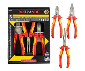 C.K Redline 2025 Edition VDE 3pc Set Pliers & Cable Cutters Kit, German Electrical Insulated Combination Plier, Snipe Nose & Combi Wire Cutter, Electrician Croppers, Electricians Snips CK Tools T3805A