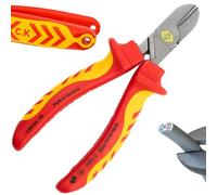 C.K Redline 2025 Edition VDE Cable Cutters 140mm, German Made Electrical Insulated Wire Side Cutter, Lanyard Ready Heavy Duty Croppers for Electrician, Electricians Snips, CK Tools T39075A 140