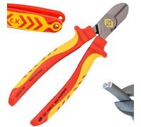 C.K Redline 2025 Edition VDE Cable Cutters 180mm, German Made Electrical Insulated Wire Side Cutter, Lanyard Ready Heavy Duty Croppers for Electrician, Electricians Snips, CK Tools T39075A 180